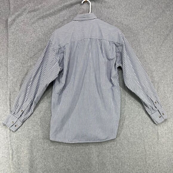 Roots Button Up Shirt Mens Small Blue White Striped Long Sleeve Chambray Pockets - Picture 9 of 12